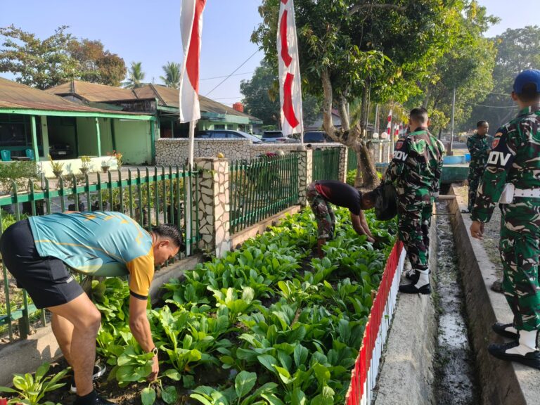 Manfaatkan Pekarangan Rumah Dinas, Dandim 1426 Takalar Bersama Anggota Panen Sayur