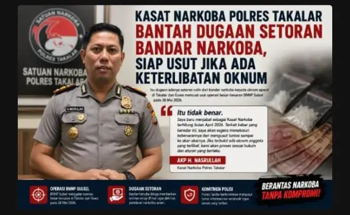 Kasat Narkoba Polres Takalar, Bantah Dugaan Setoran Bandar Narkoba, Siap Usut Jika Ada Keterlibatan Oknum