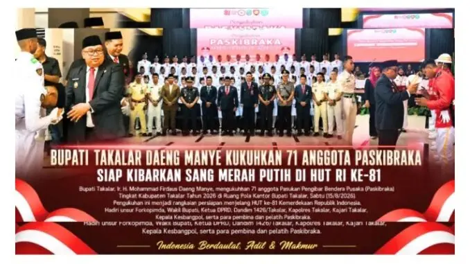 Bupati Daeng Manye Kukuhkan 71 Paskibraka Takalar, Jaga Kehormatan Merah Putih